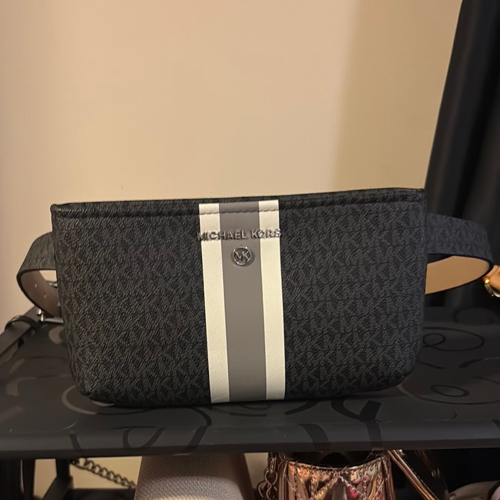 Michael Kors Belt Bag in Black and Gray with Monogram Design
